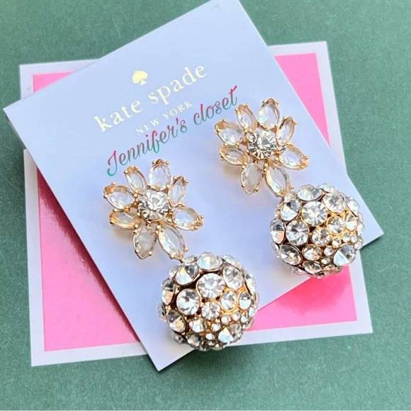 NWT ♠️ Kate Spade Crystal Clear Flower Drop Earrings